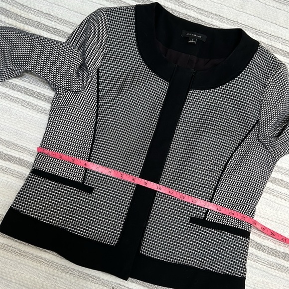 Ann Taylor Womens Small Knit Blazer Jacket Houndstooth Black Trim Office Chic S - Picture 4 of 11